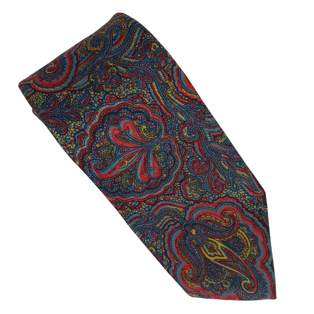Liberty of London for Boyd's Paisley Mens Silk Necktie Blue Red Yellow 57"x 3.5"